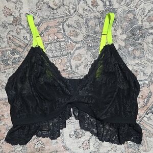 Black Lace Bralette with Neon Straps Cacique 44DD